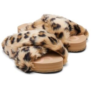 TOMS Susie Eva Slippers Leopard Cheetah Faux Fur House Bedroom NIB NWT